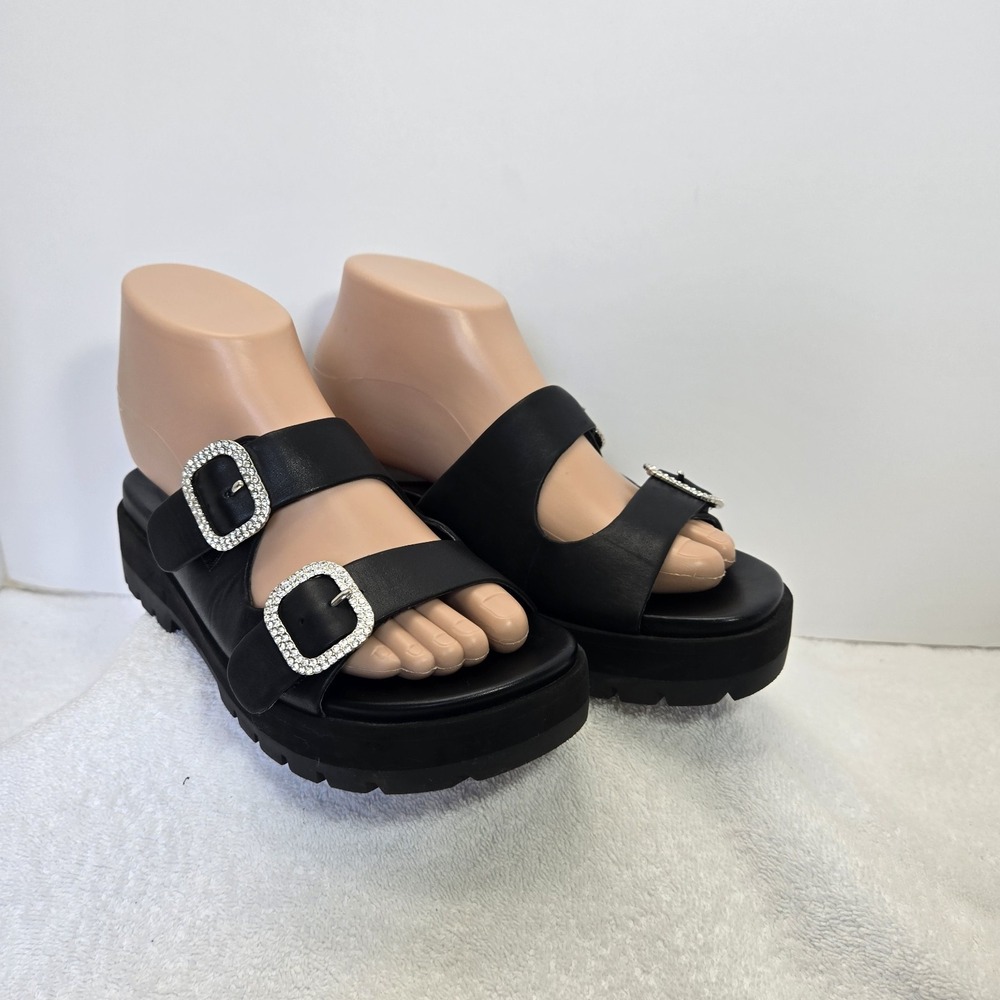 Vionic Capitola Crystal Womens Size 6 Black Double Hook And Loop Strap Sandals